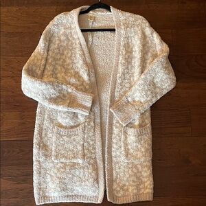 Jessica Simpson Soft Cream Animal Print Long Open Cardigan Medium